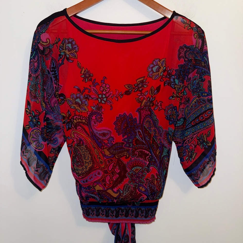 ✨ Cache Vibrant Paisley Tie-Back Blouse – Size Small ✨ - Picture 2 of 11